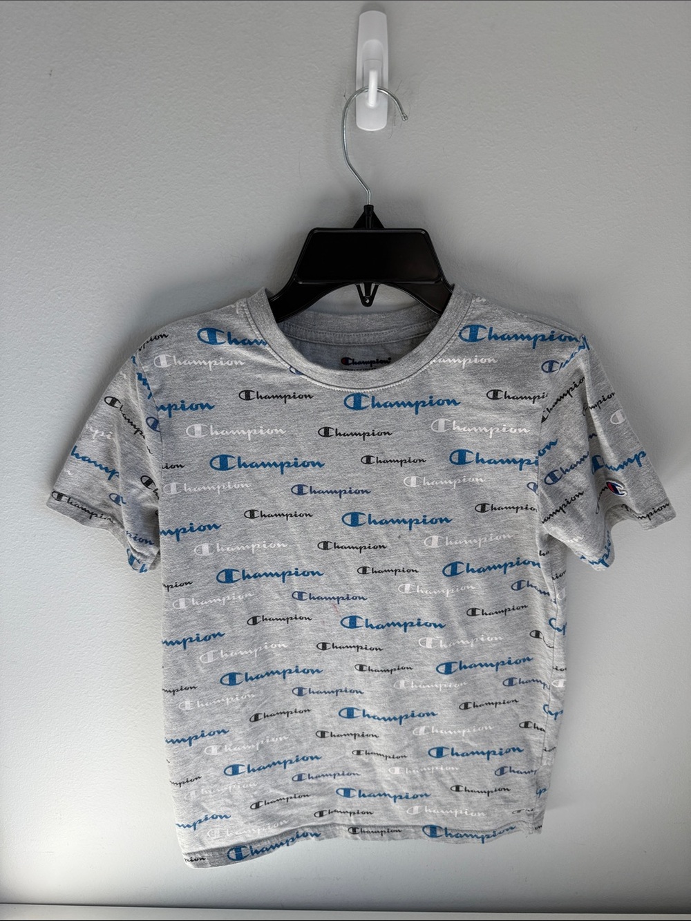 Champion Gray Short Sleeve Tee with Blue & Black Logos